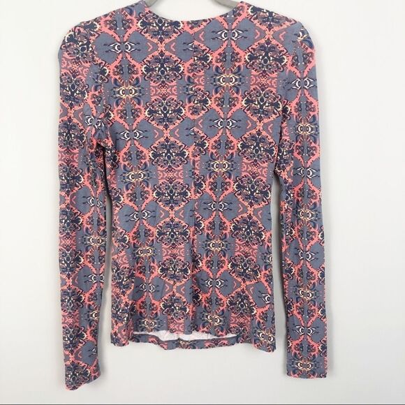FREE PEOPLE | Blue & Orange Print Lace Up Front Top Long Sleeve Women’s Size XS - Picture 7 of 7